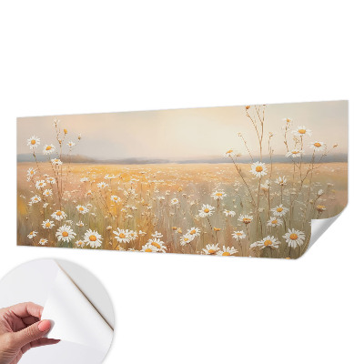 Peel and stick wall mural for living room with a flower meadow motif