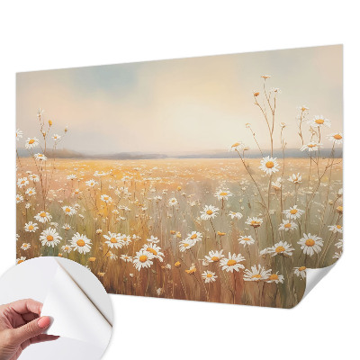 Peel and stick wall mural for living room with a flower meadow motif