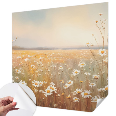 Peel and stick wall mural for living room with a flower meadow motif