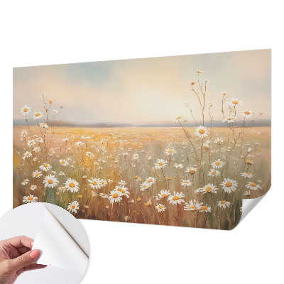 Peel and stick wall mural for living room with a flower meadow motif
