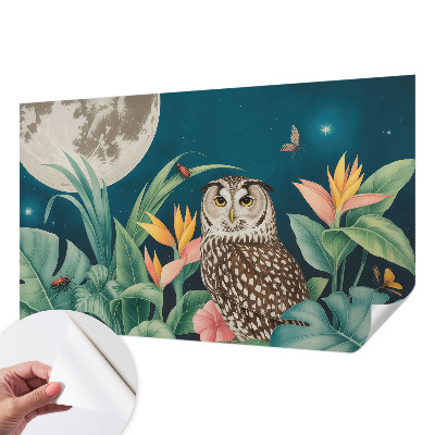 Peel and stick wall mural for bedroom with a moon safari design