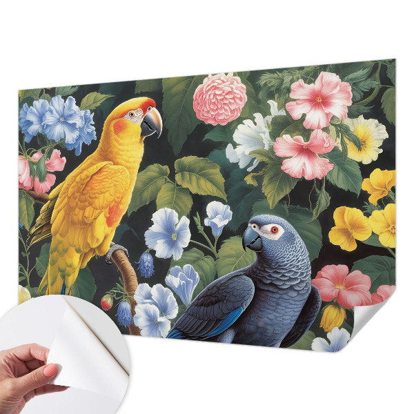 Nursery wall mural with an exotic birds design