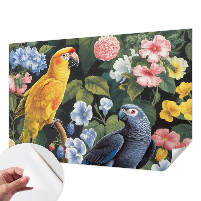 Nursery wall mural with an exotic birds design