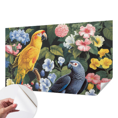 Nursery wall mural with an exotic birds design