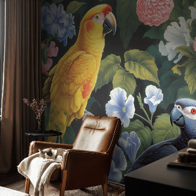 Nursery wall mural with an exotic birds design