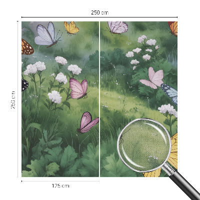 Baby room wall mural with butterflies in a meadow design