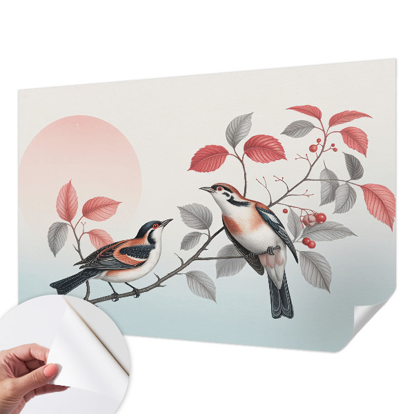 Children's wall mural with a design of sitting birds