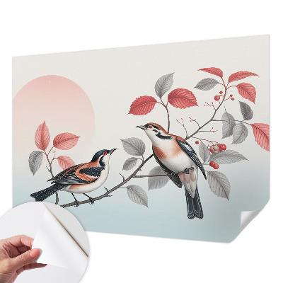 Children's wall mural with a design of sitting birds