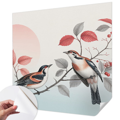 Children's wall mural with a design of sitting birds