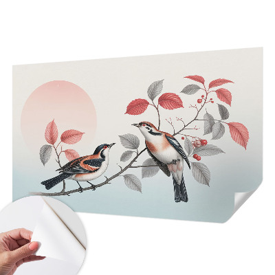 Children's wall mural with a design of sitting birds