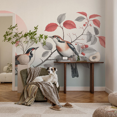 Children's wall mural with a design of sitting birds