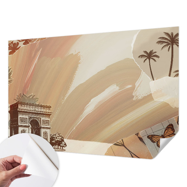 Peel and stick wallpaper mural with an exotic travel-inspired design