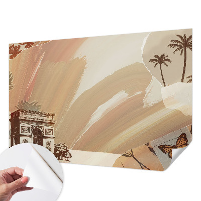 Peel and stick wallpaper mural with an exotic travel-inspired design