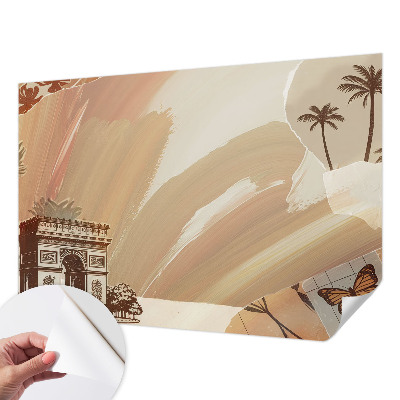 Peel and stick wallpaper mural with an exotic travel-inspired design