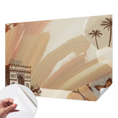 Peel and stick wallpaper mural with an exotic travel-inspired design