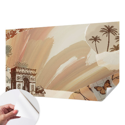 Peel and stick wallpaper mural with an exotic travel-inspired design