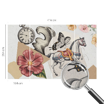 Self-adhesive wall mural with a vintage floral design