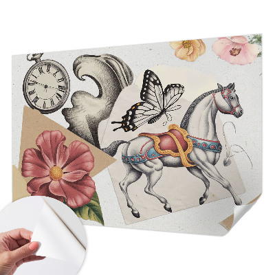 Self-adhesive wall mural with a vintage floral design
