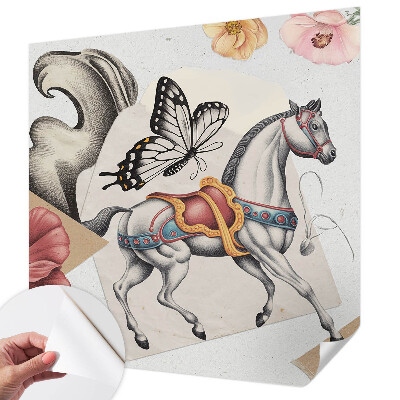 Self-adhesive wall mural with a vintage floral design