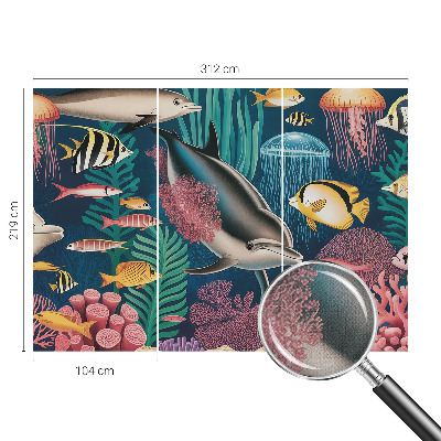 Stick-on wall mural featuring underwater fauna