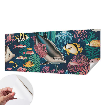 Stick-on wall mural featuring underwater fauna