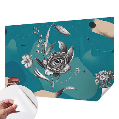 Removable wall mural wallpaper with a floral eye motif