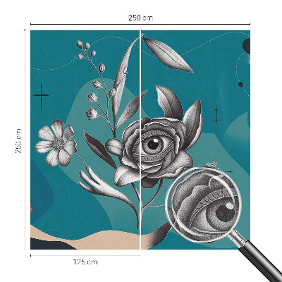 Removable wall mural wallpaper with a floral eye motif