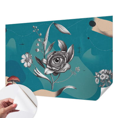 Removable wall mural wallpaper with a floral eye motif