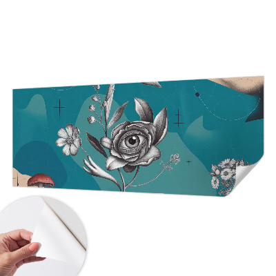 Removable wall mural wallpaper with a floral eye motif