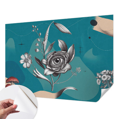 Removable wall mural wallpaper with a floral eye motif