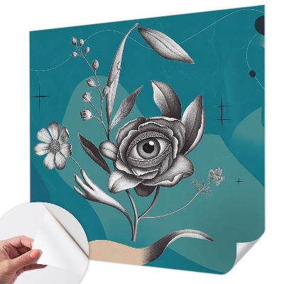 Removable wall mural wallpaper with a floral eye motif