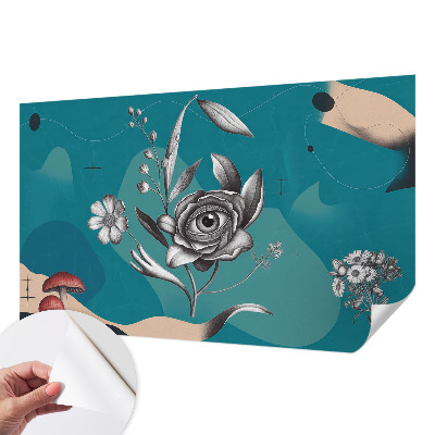 Removable wall mural wallpaper with a floral eye motif