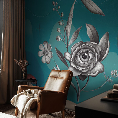Removable wall mural wallpaper with a floral eye motif