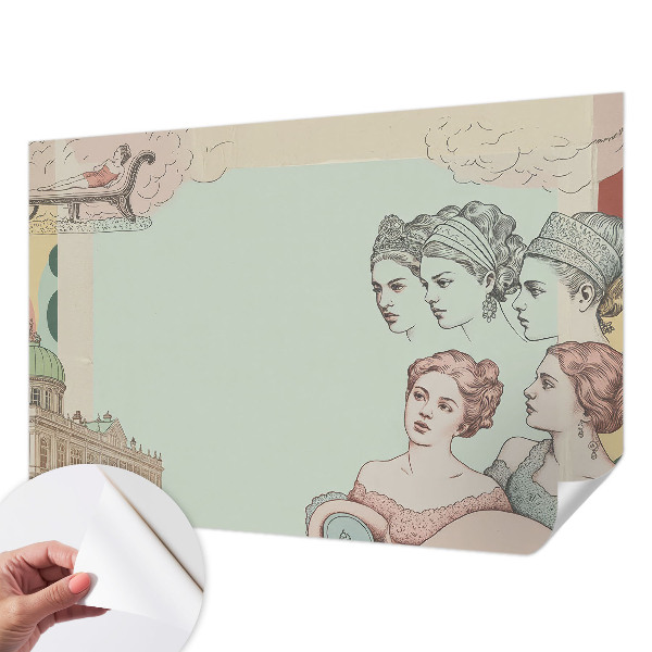 Removable wall mural with a classic collage design