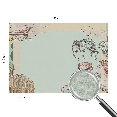 Removable wall mural with a classic collage design