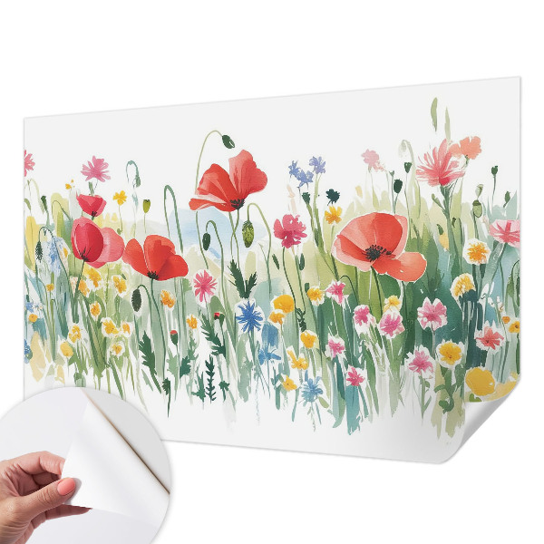 Peel and stick wall mural for living room with a summer meadow design