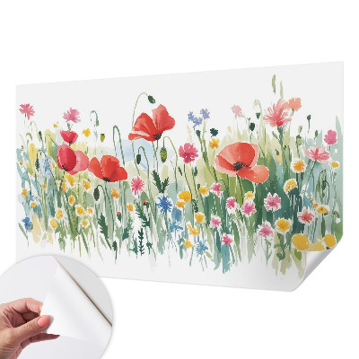 Peel and stick wall mural for living room with a summer meadow design