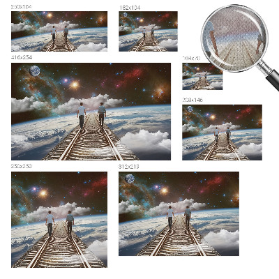 Peel and stick wall mural for kids' room featuring a space journey design