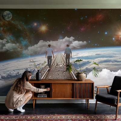 Peel and stick wall mural for kids' room Space journey
