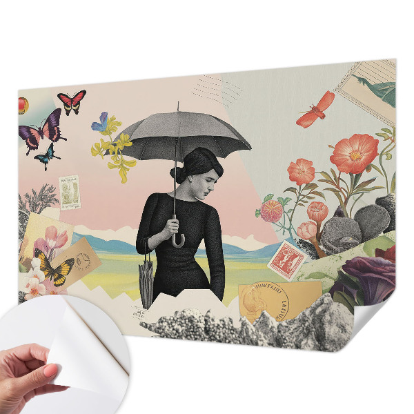 3D wall mural with a romantic collage design