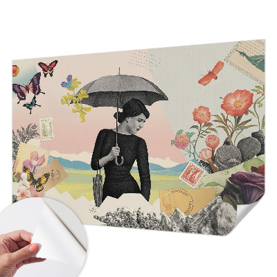3D wall mural with a romantic collage design