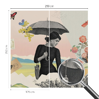 3D wall mural with a romantic collage design