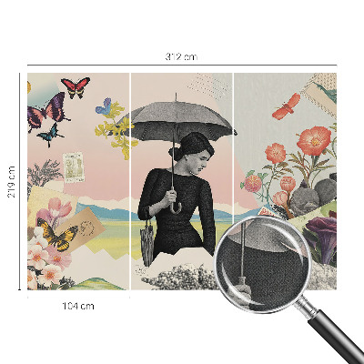 3D wall mural with a romantic collage design