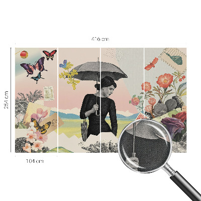3D wall mural with a romantic collage design