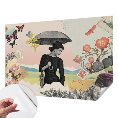 3D wall mural with a romantic collage design