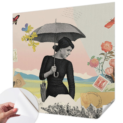 3D wall mural with a romantic collage design