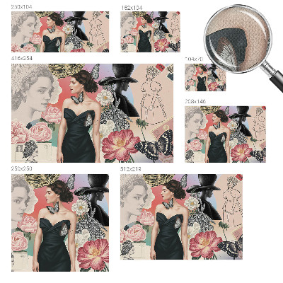 Nursery wall mural with floral motifs and children's portraits
