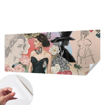 Nursery wall mural with floral motifs and children's portraits