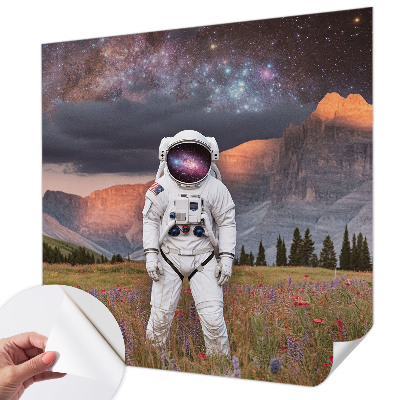 Peel and stick wallpaper mural with a cosmic landscape design