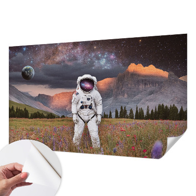 Peel and stick wallpaper mural with a cosmic landscape design